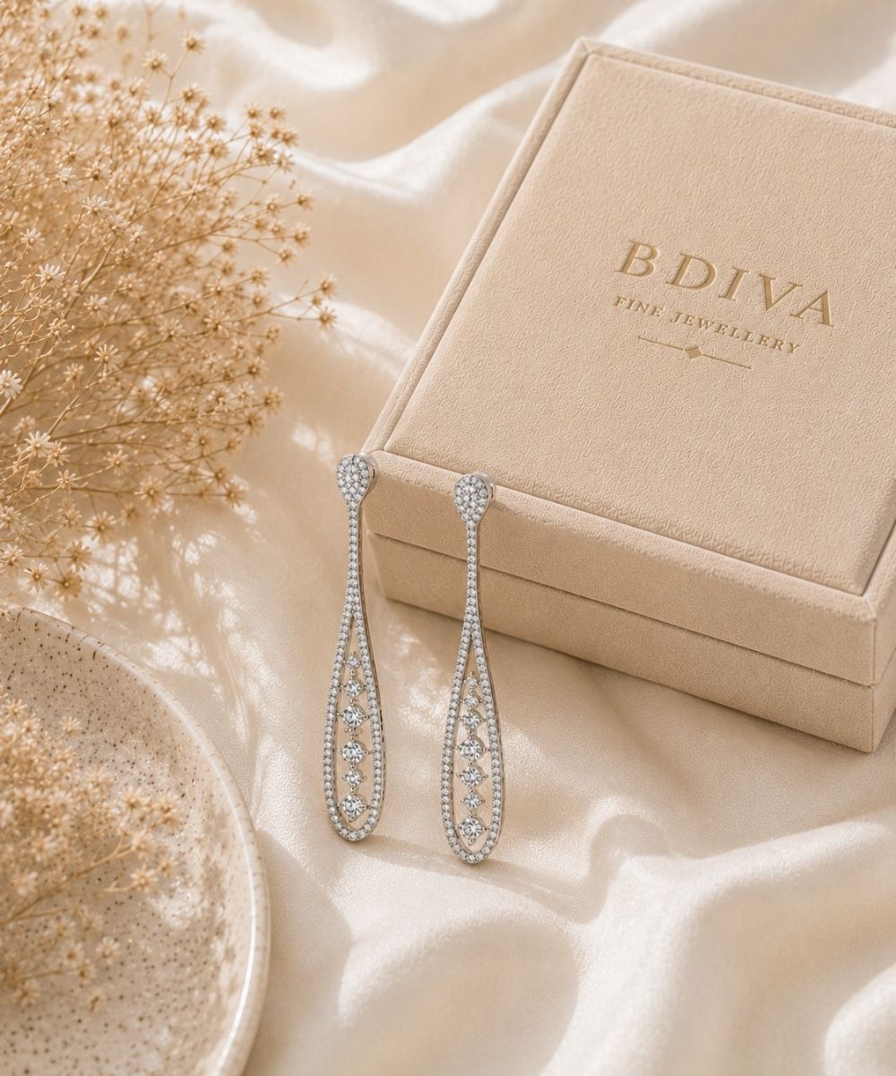 Rhodium Plated Cubic Zirconia Contemporary Style Earrings