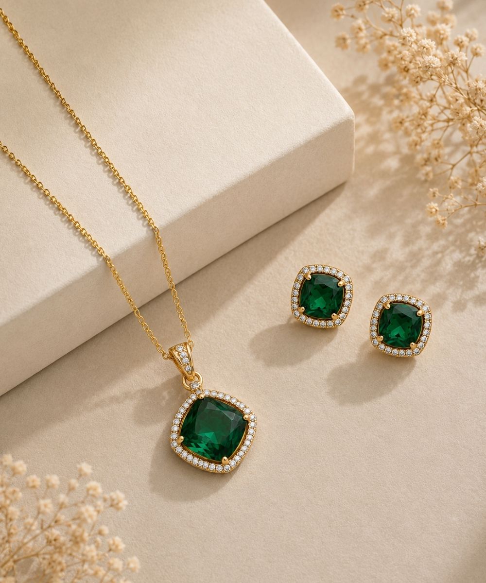 Gold Plated Cubic Zirconia Halo Style Pendant Set