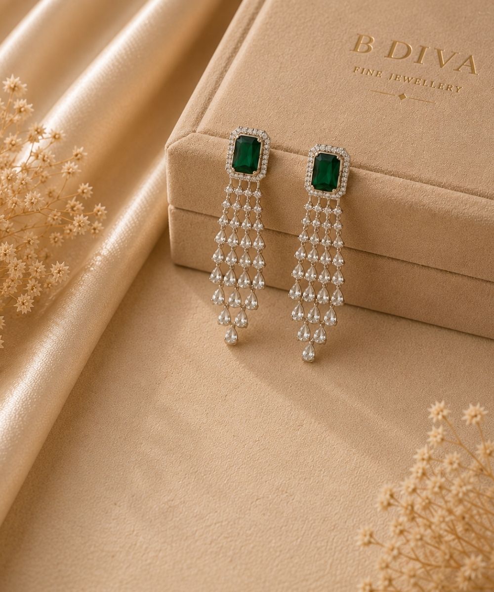 Rhodium Plated Cubic Zirconia Drop Earrings