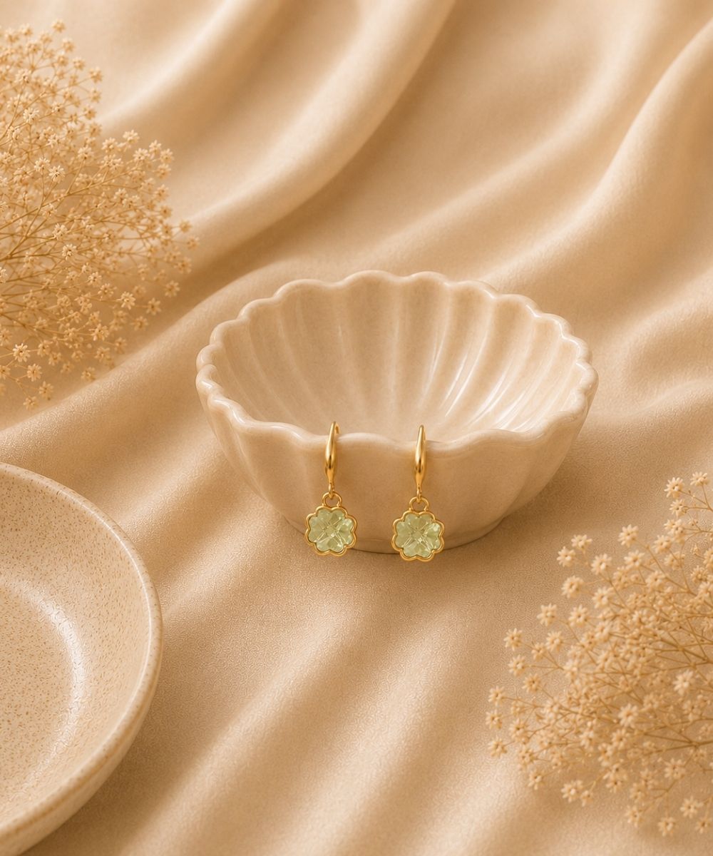 Bloom Gold-Plated Green Cubic Zirconia Floral Drop Earrings