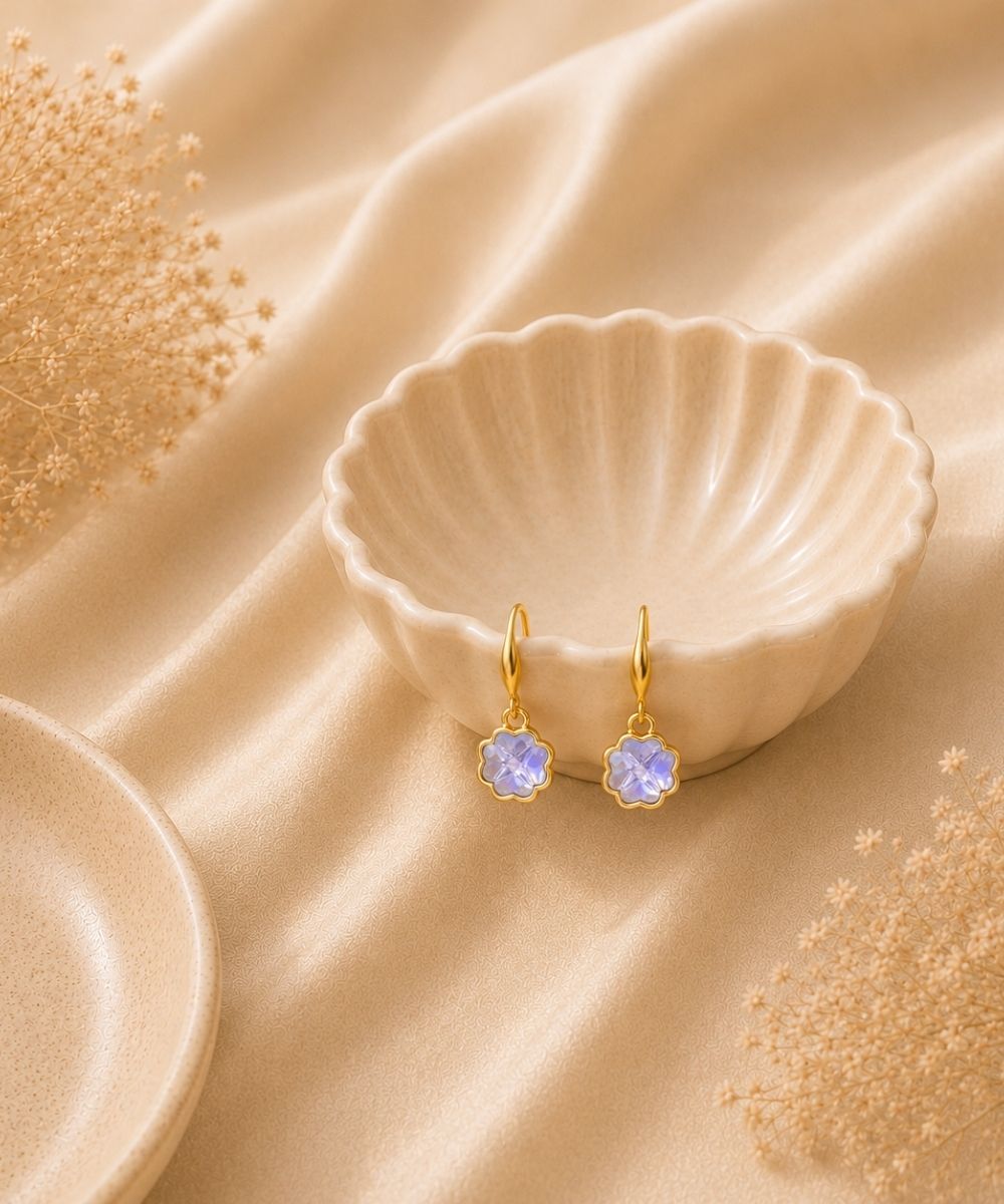 Bloom Gold-Plated Blue Cubic Zirconia Floral Drop Earrings