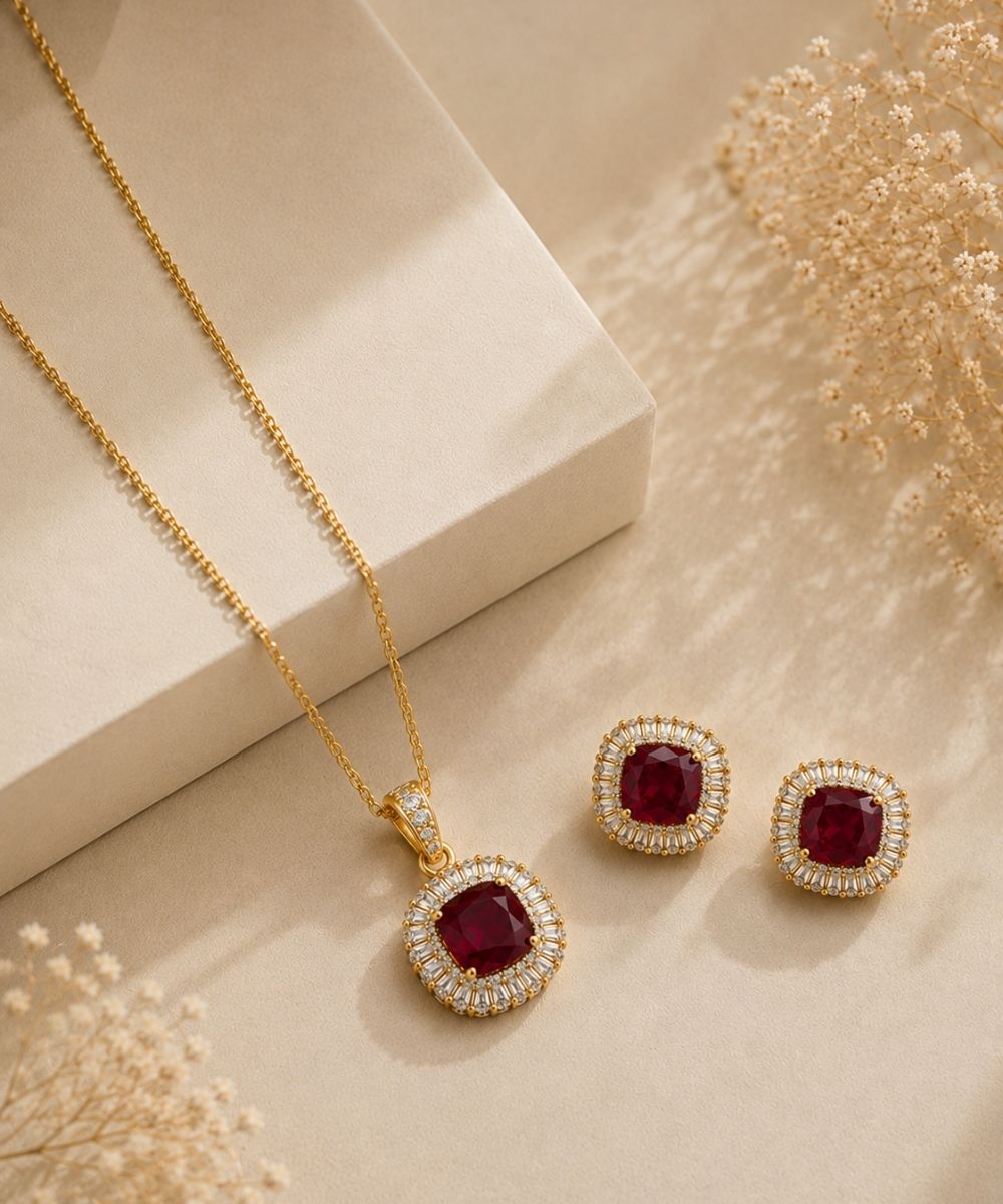 Gold Plated Cubic Zirconia Halo Style Pendant Set