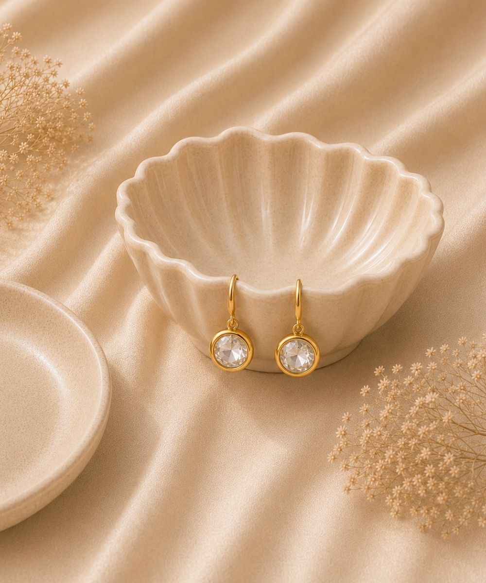 Gold Plated Classic Round Cubic Zirconia Drop Earrings