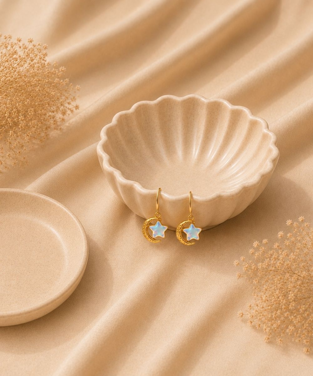 Gold Plated Star Charm Drop Earrings