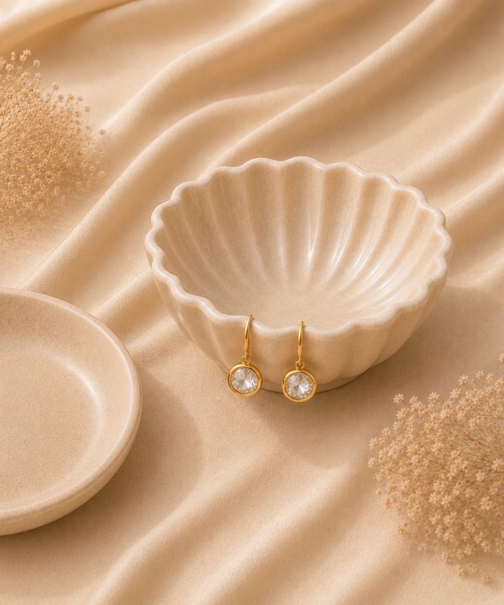 Gold Plated Classic Round Cubic Zirconia Drop Earrings