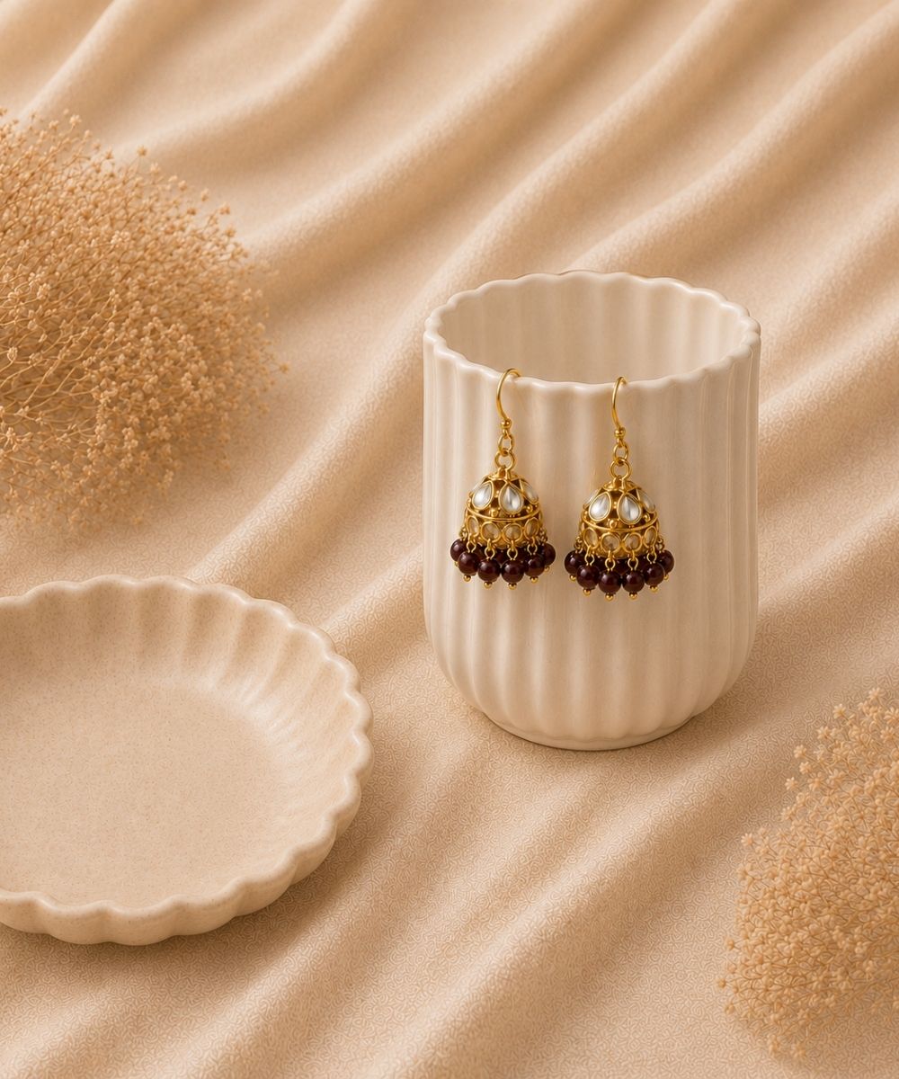 Gold Plated Kundan Pearl Jhumki Earrings