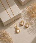 Gold Plated Cubic Zirconia Pearl Pendant Set