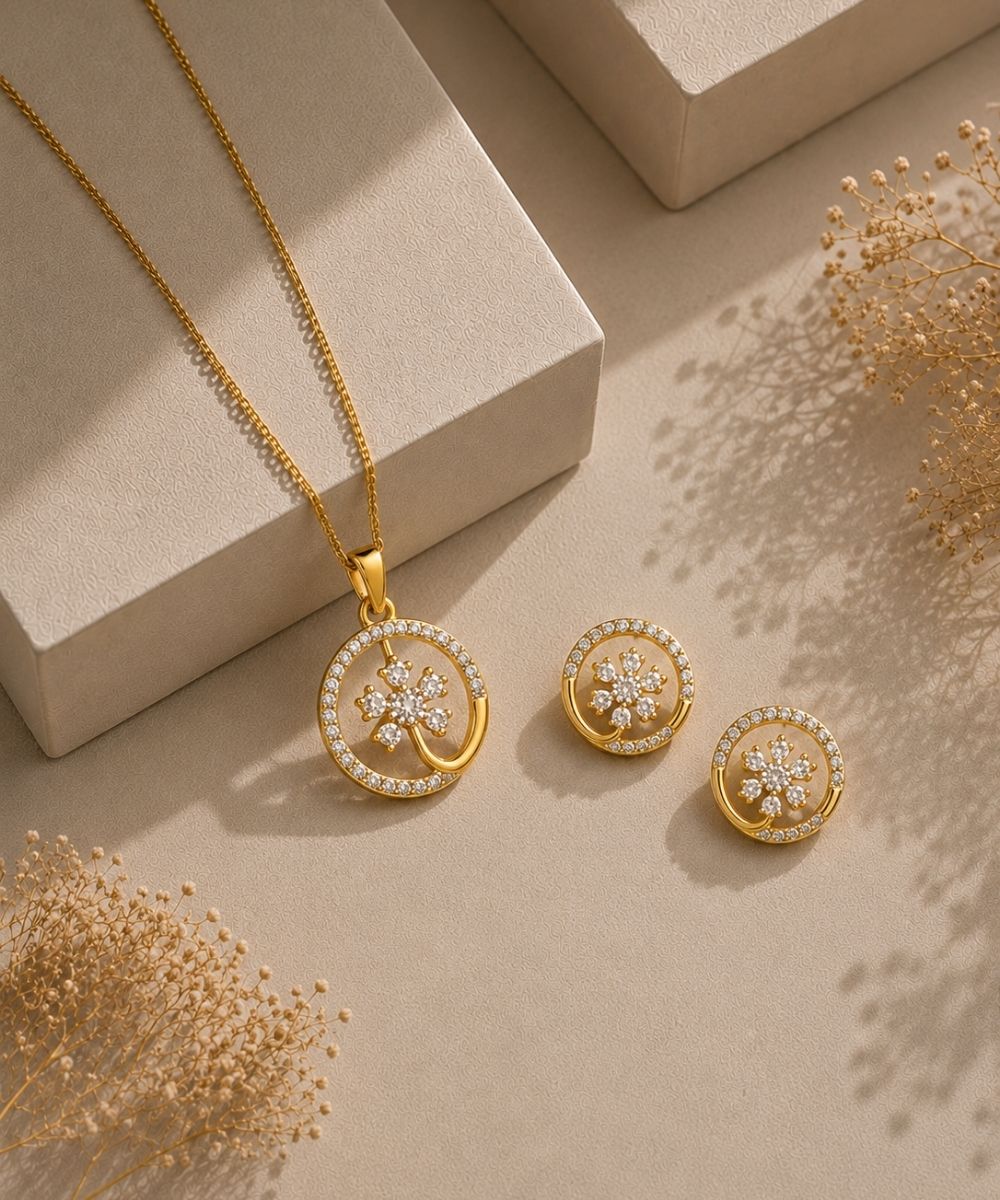 Gold Plated Cubic Zirconia Pendant Set