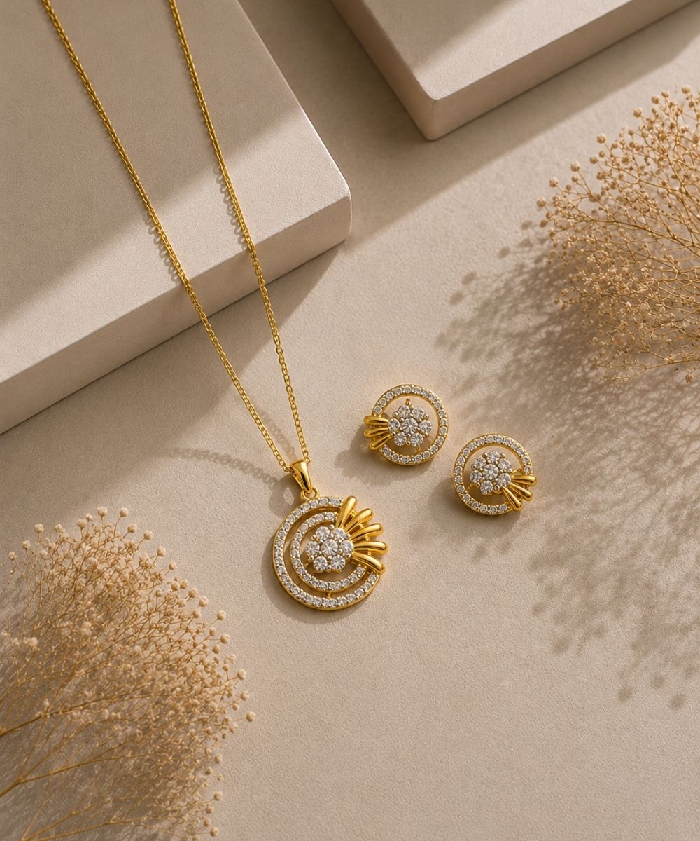 Gold Plated Cubic Zirconia Pendant Set