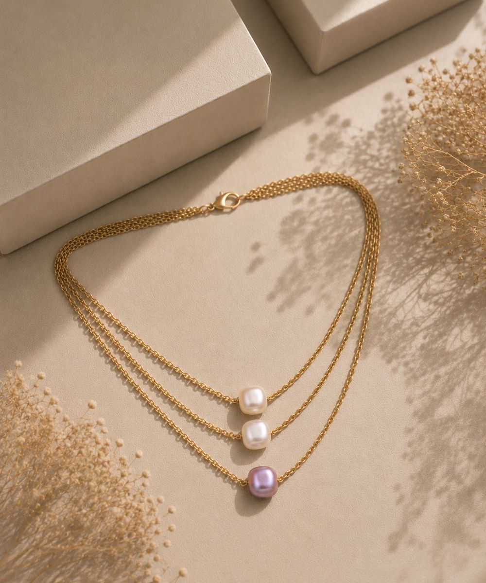 3-Layered Gold-Plated Pearl Necklace