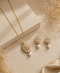 Gold Plated Cubic Zirconia Pearl Pendant Set