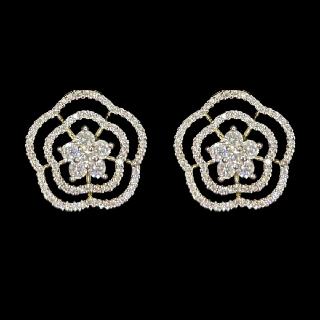 Gold-Plated Cubic Zirconia Pendant & Stud Earrings Set – A Floral Symphony of Elegance