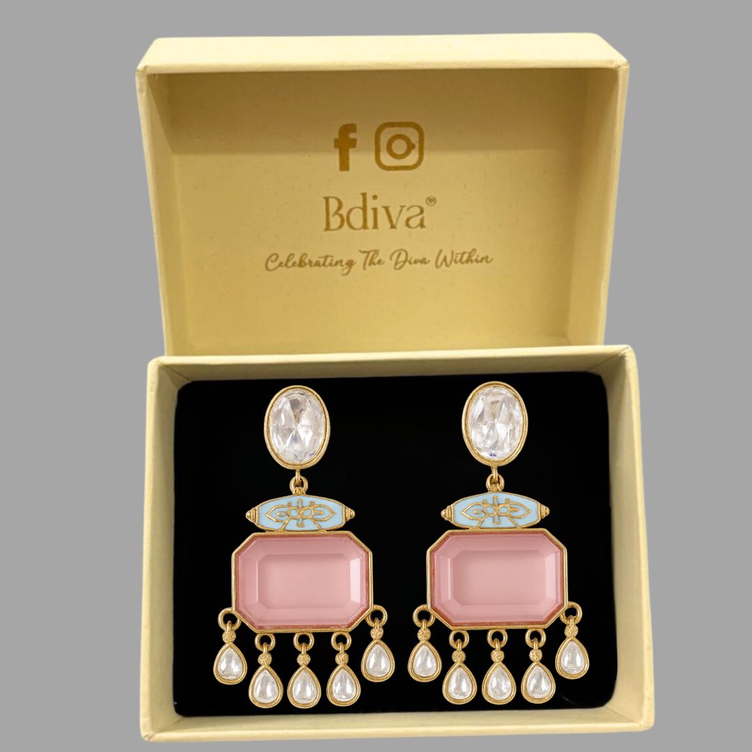 Gold Plated Meenakari Drop Earrings