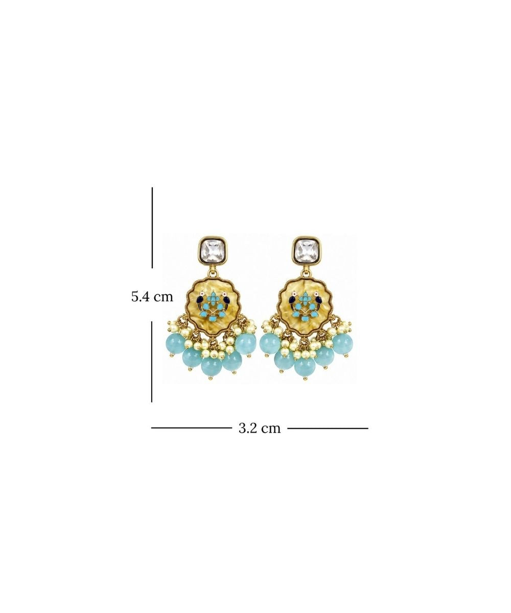 Gold Plated Kundan Blue Pearl Drop Earrings