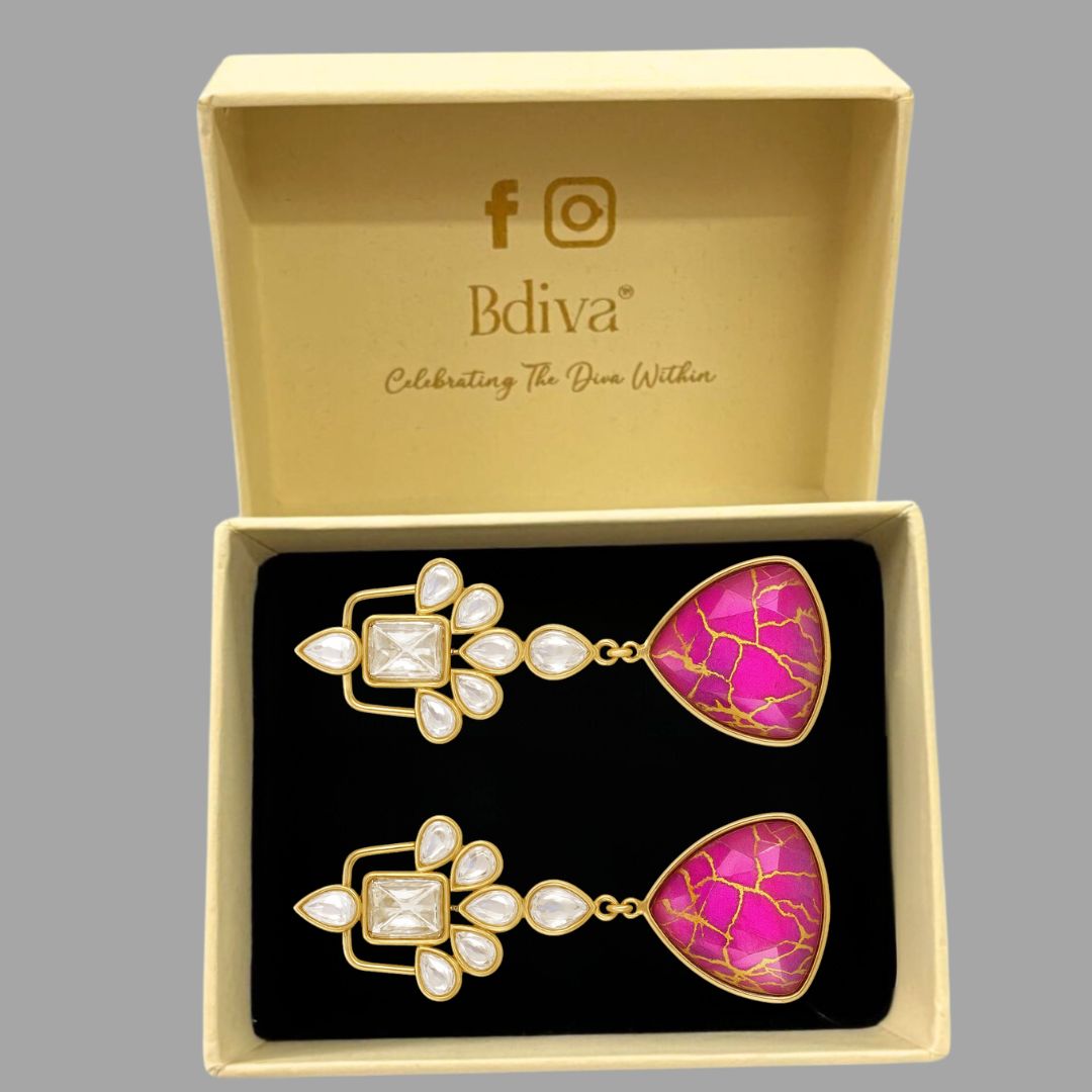Gold Plated Pink Kundan Earrings