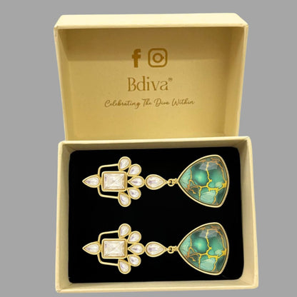 Gold Plated Green Kundan Earrings