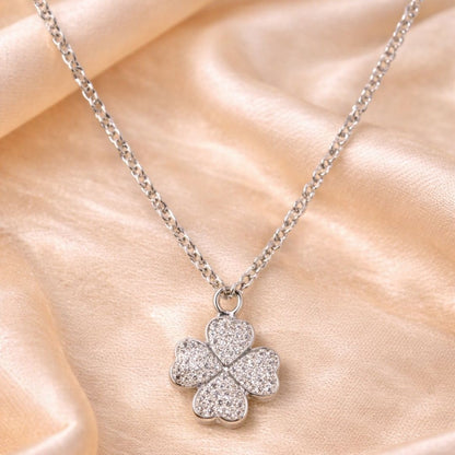 Rhodium Plated Clover Pendant with CZ Stones