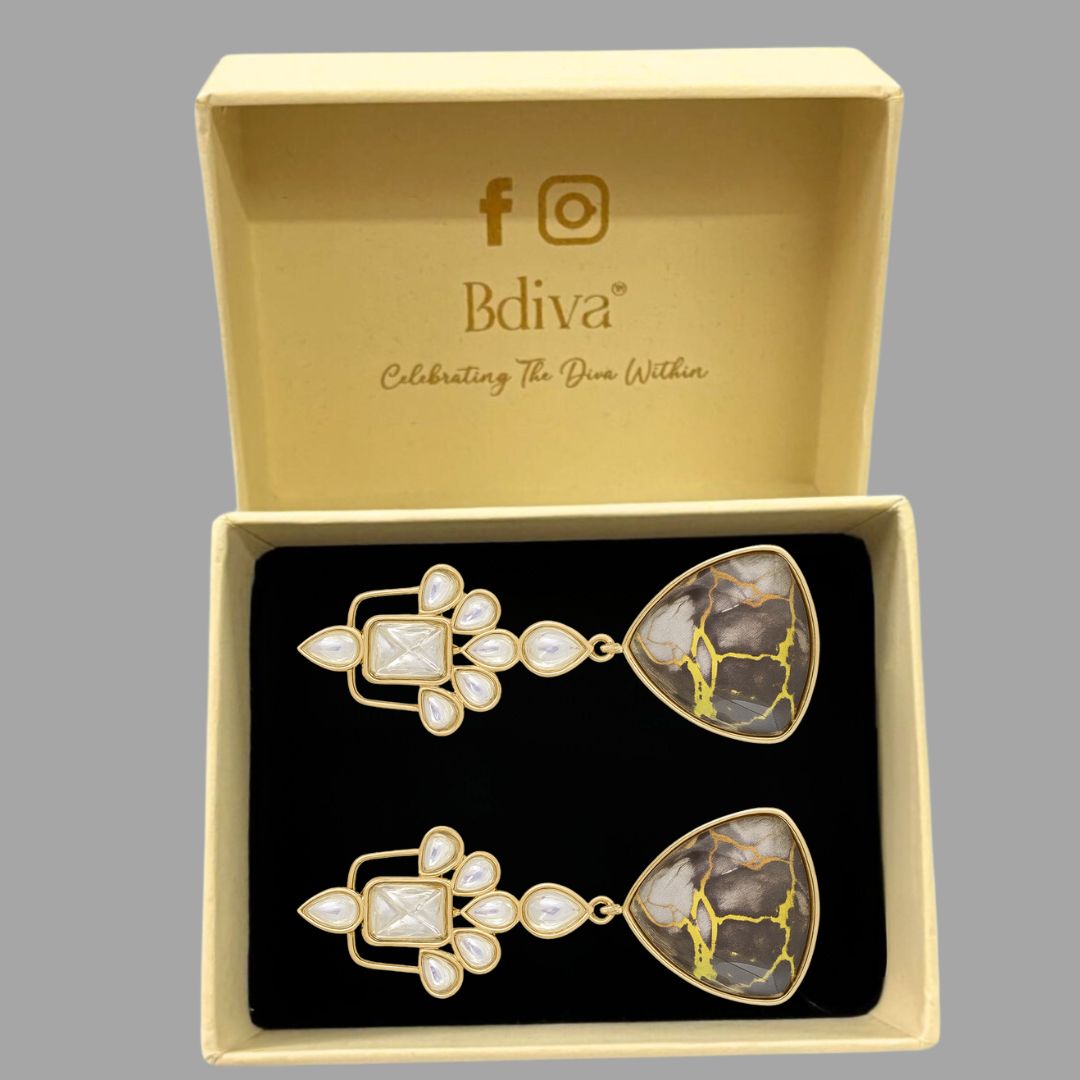 Gold Plated Black Kundan Earrings