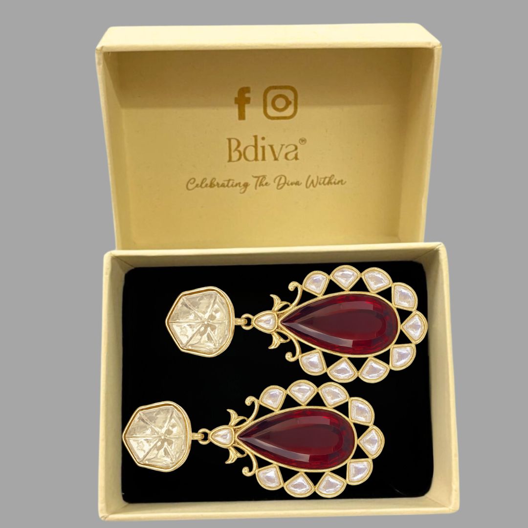 Gold Plated Red Ruby Earrings