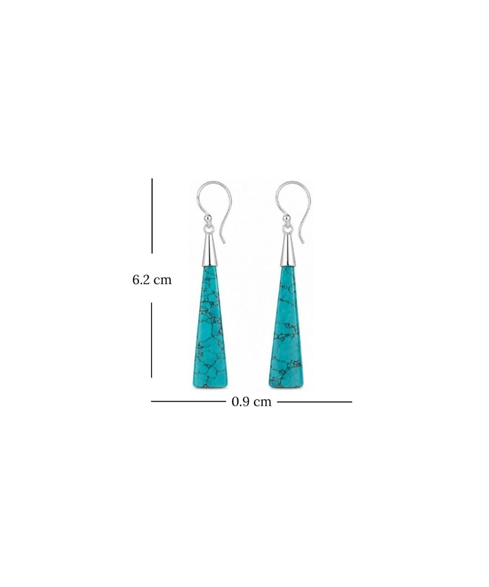 Rhodium Plated Turquoise Stone Dangle Earrings