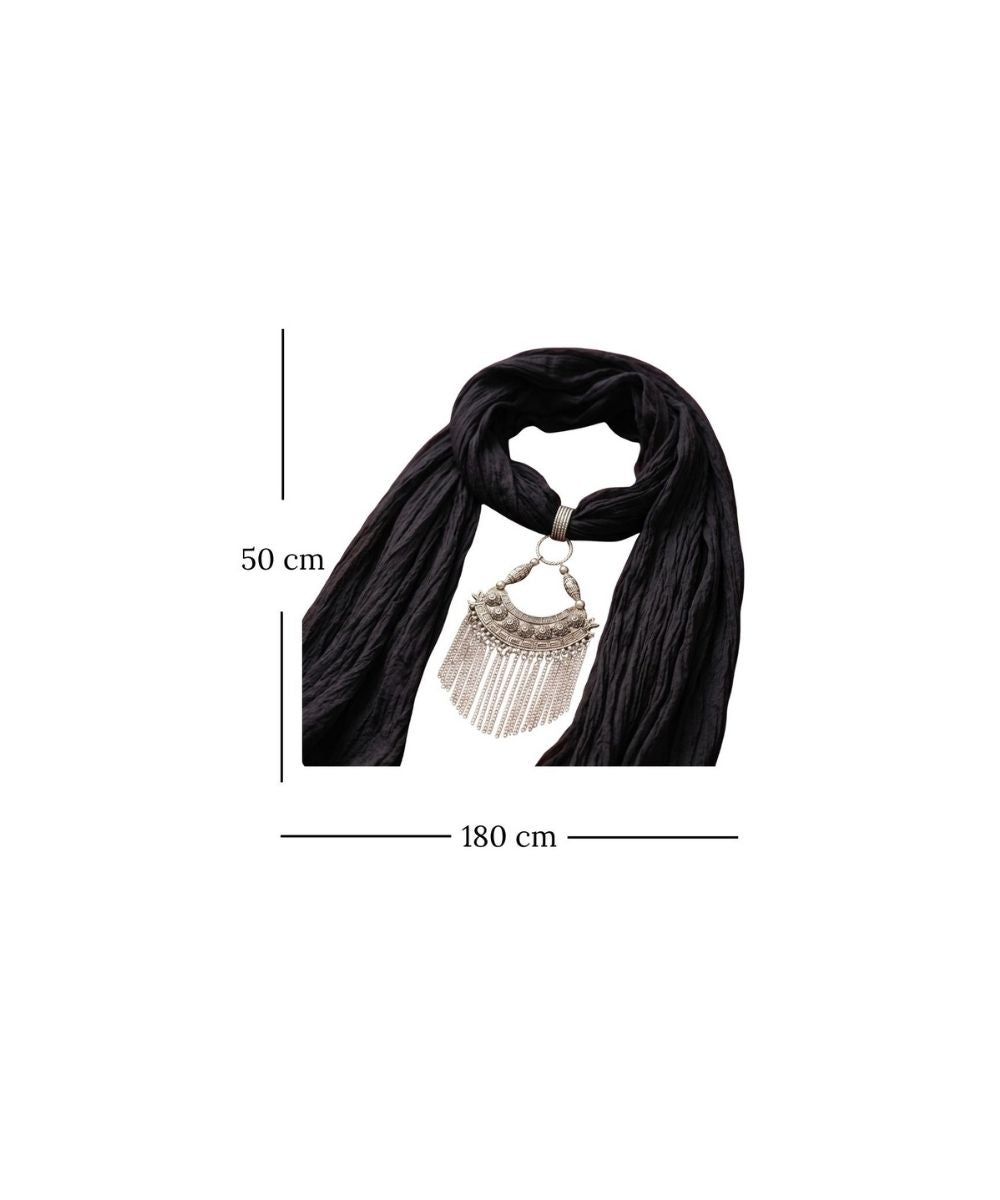 Black Georgette Scarf With Oxidized Motif