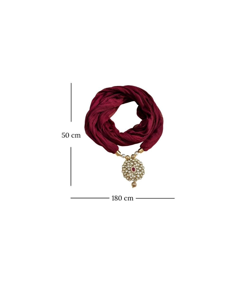 Maroon Georgette Scarf With Kundan Motif