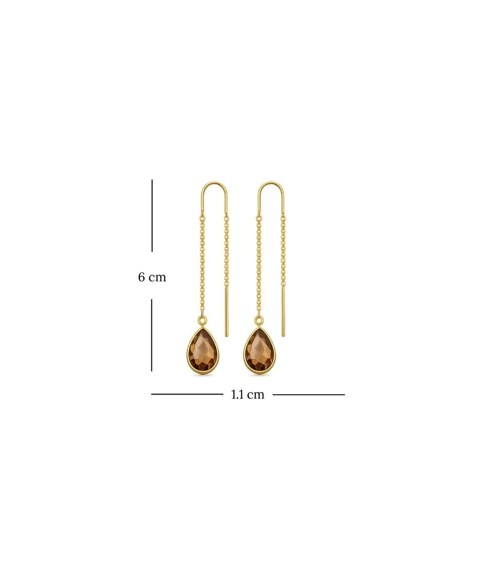 Gold Plated Brown Cubic Zirconia Link Drop Earrings