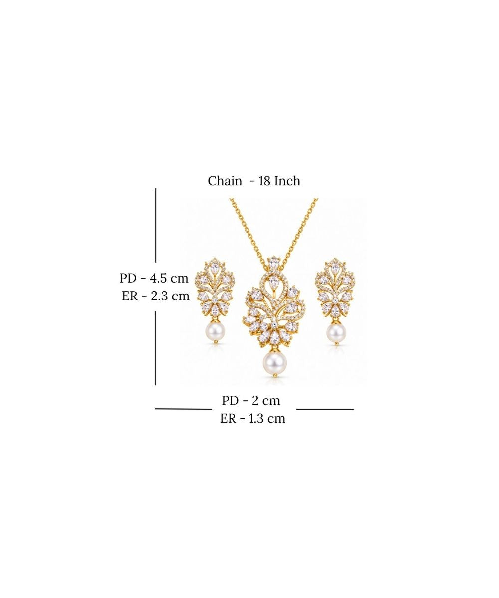 Gold Plated Cubic Zirconia Pearl Pendant Set