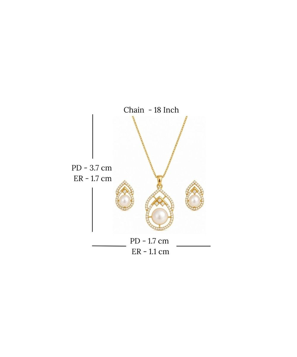 Gold Plated Cubic Zirconia Pearl Pendant Set