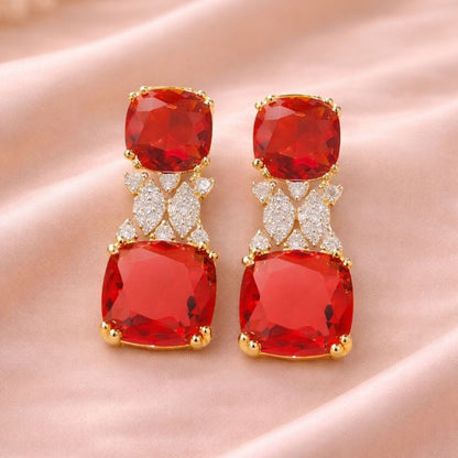 Gold Plated Red Ruby Earrings