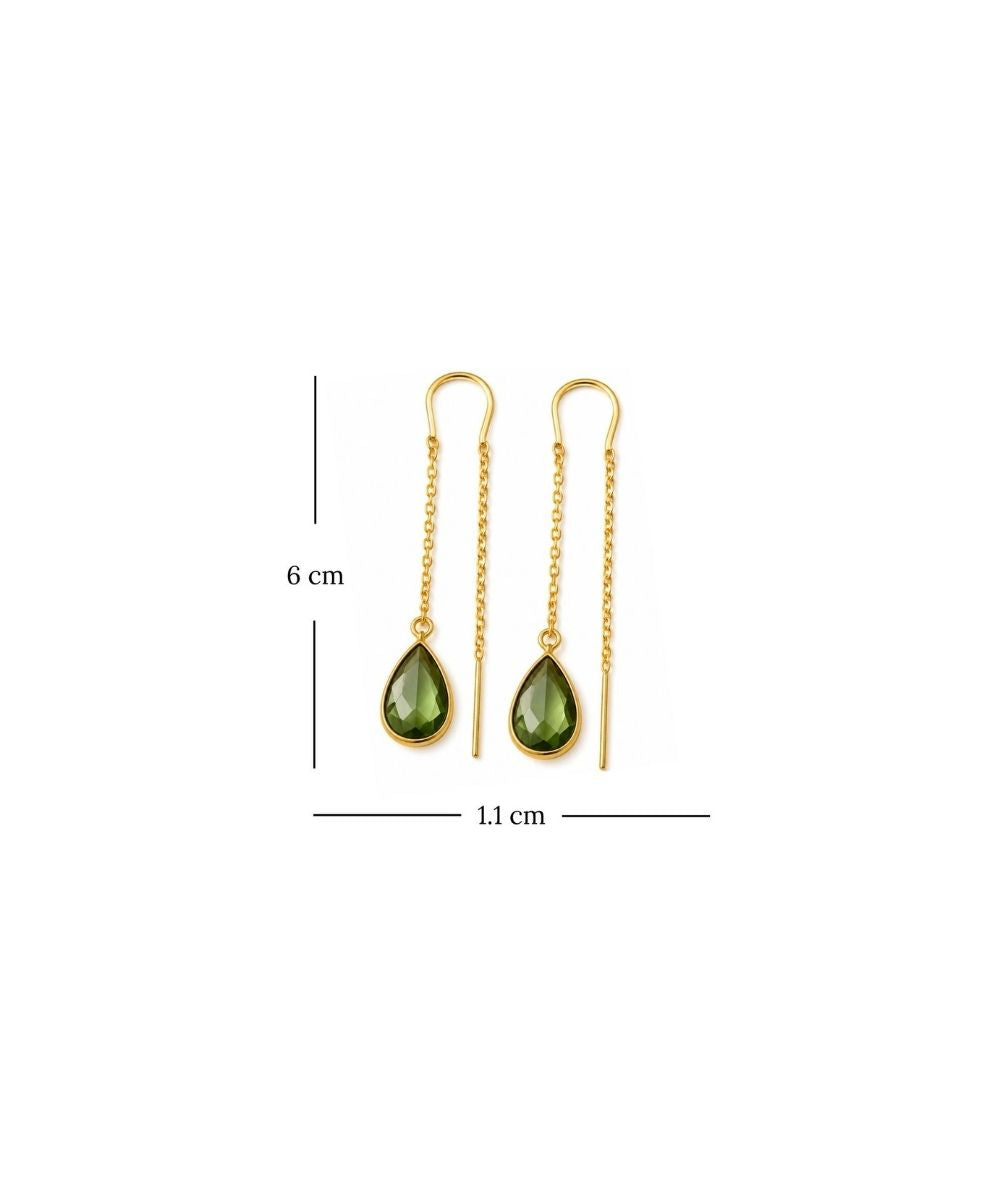 Gold Plated Green Cubic Zirconia Link Drop Earrings