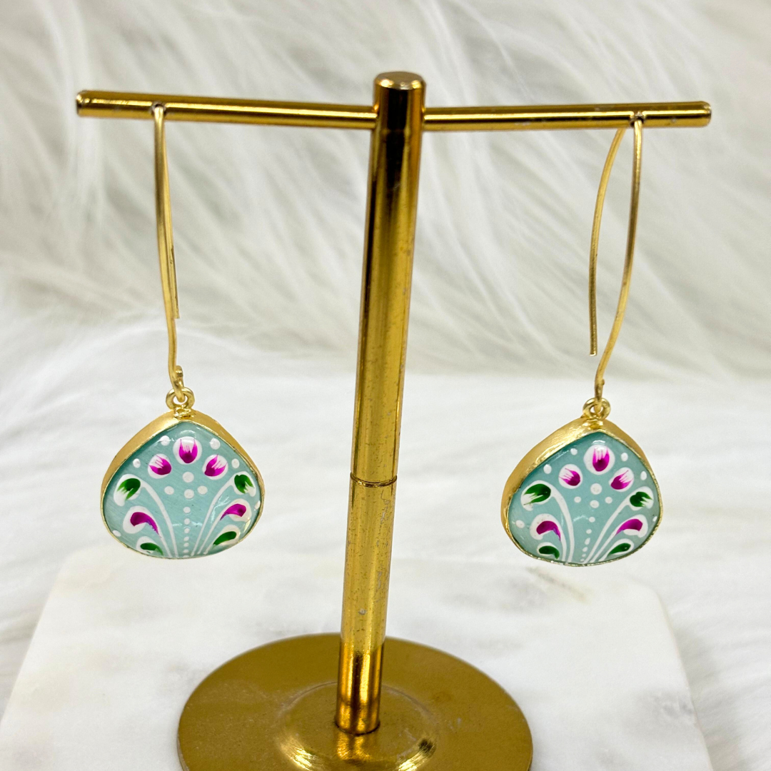 BDiva A Splash of Color Hand-Painted Enamel Drop 18K Gold Plated Earrings