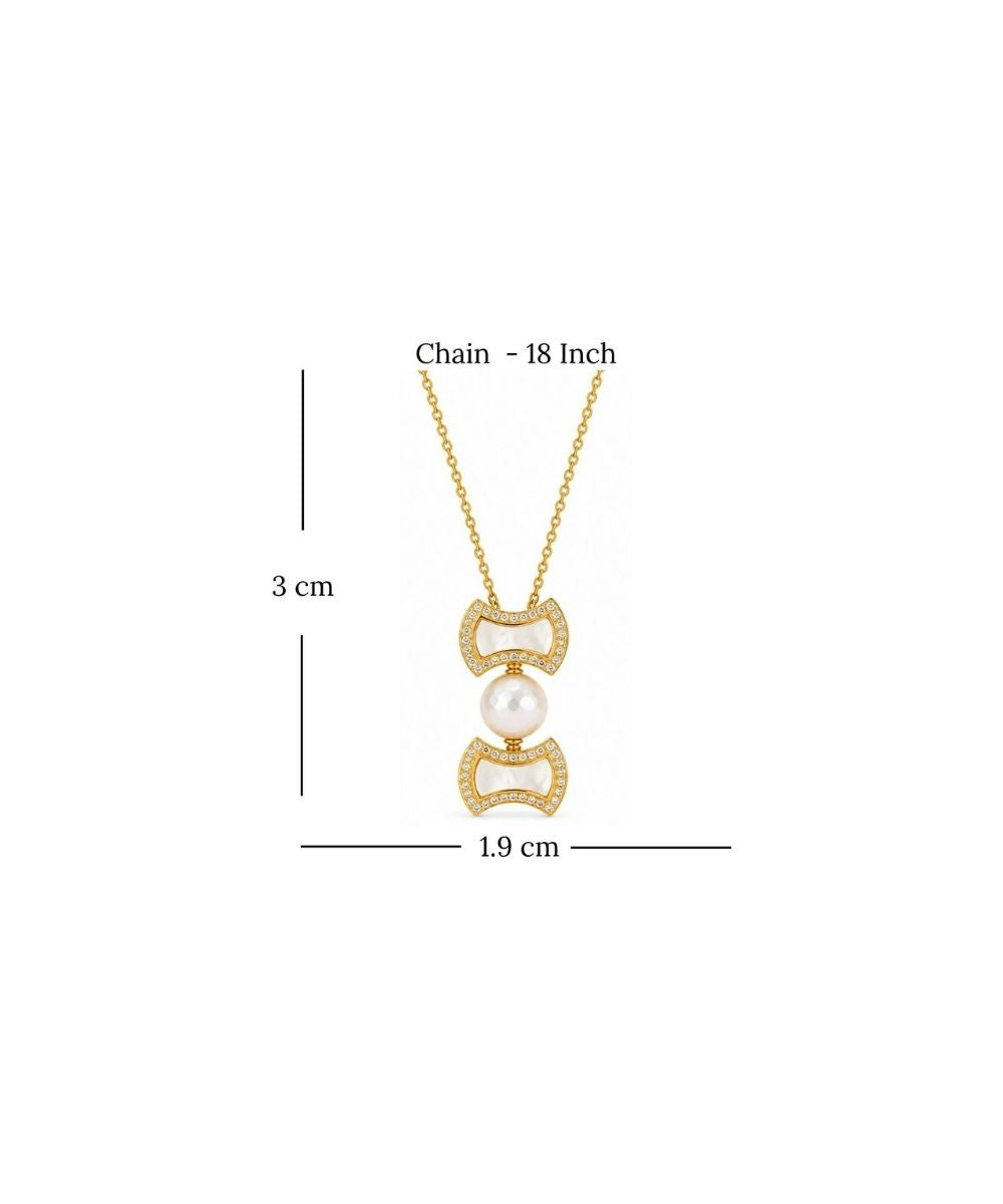 Gold Plated Pearl & Cubic Zirconia Chain Pendant