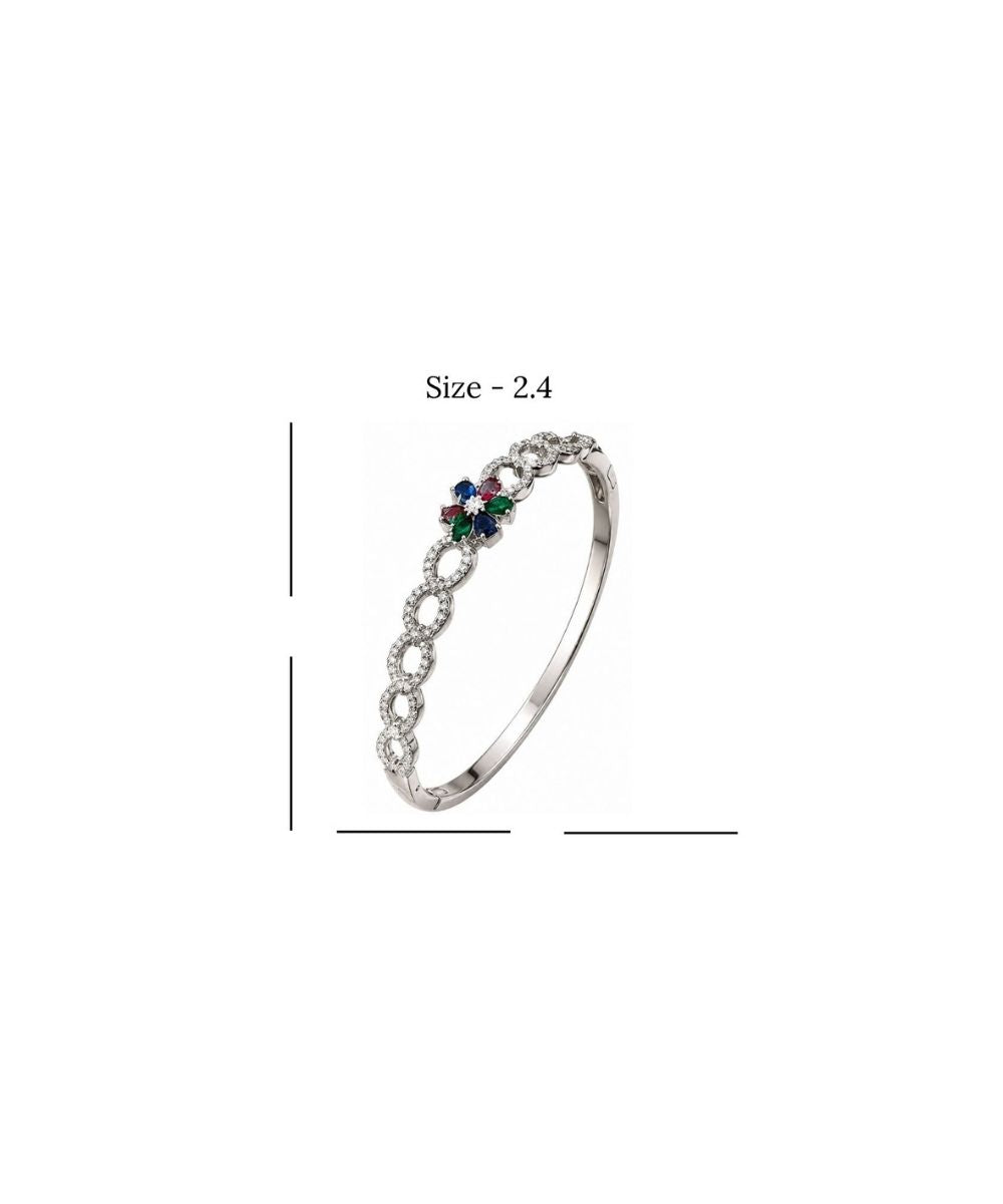 Rhodium Plated Cubic Zirconia Floral Bracelet