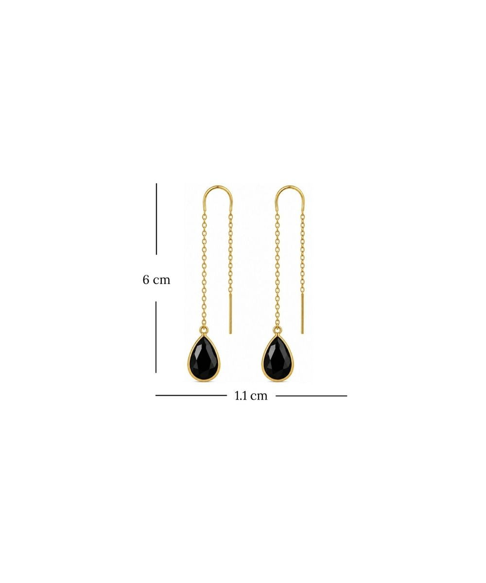 Gold Plated Black Cubic Zirconia Link Drop Earrings