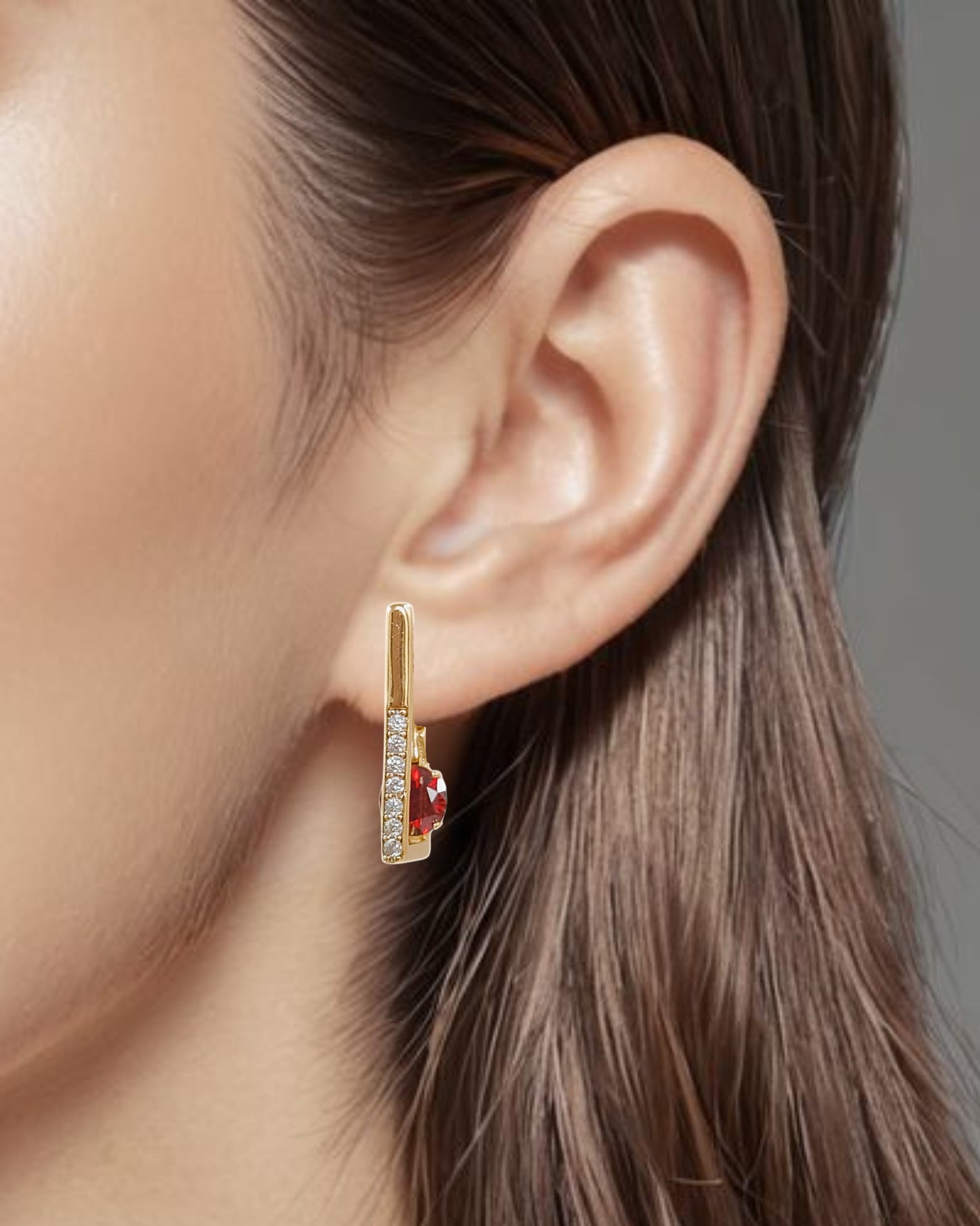 Bdiva 18k Gold Plated Ruby Hoops Earrings