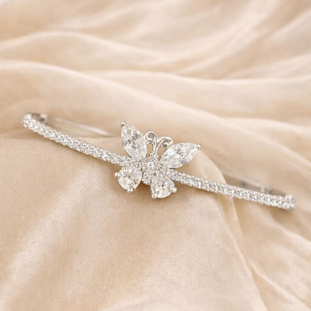 Rhodium-Plated Cubic Zirconia Butterfly Bangle