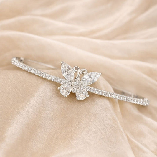 Rhodium-Plated Cubic Zirconia Butterfly Bangle