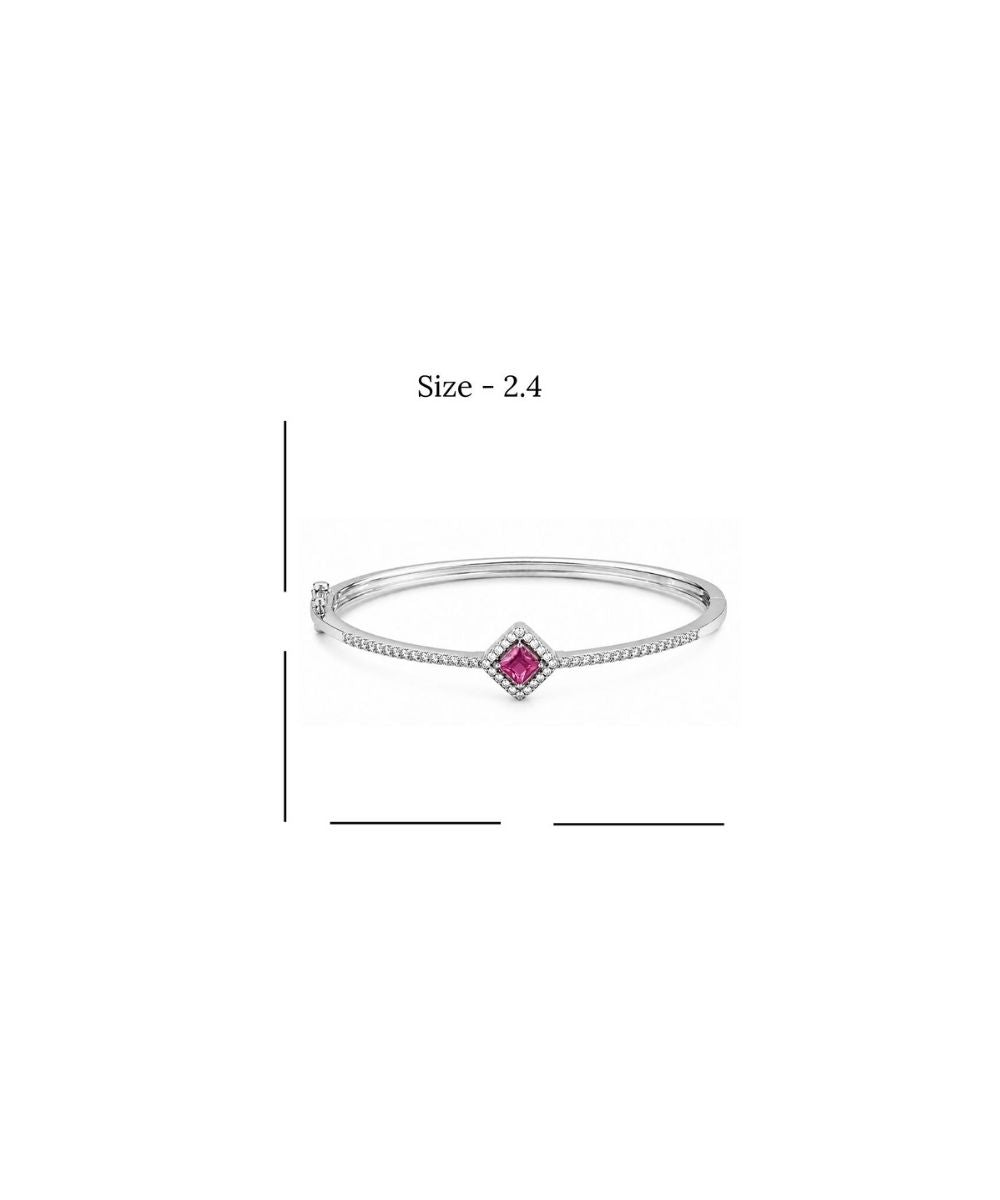 Rhodium Plated Pink Cubic Zirconia Halo Style Bracelet