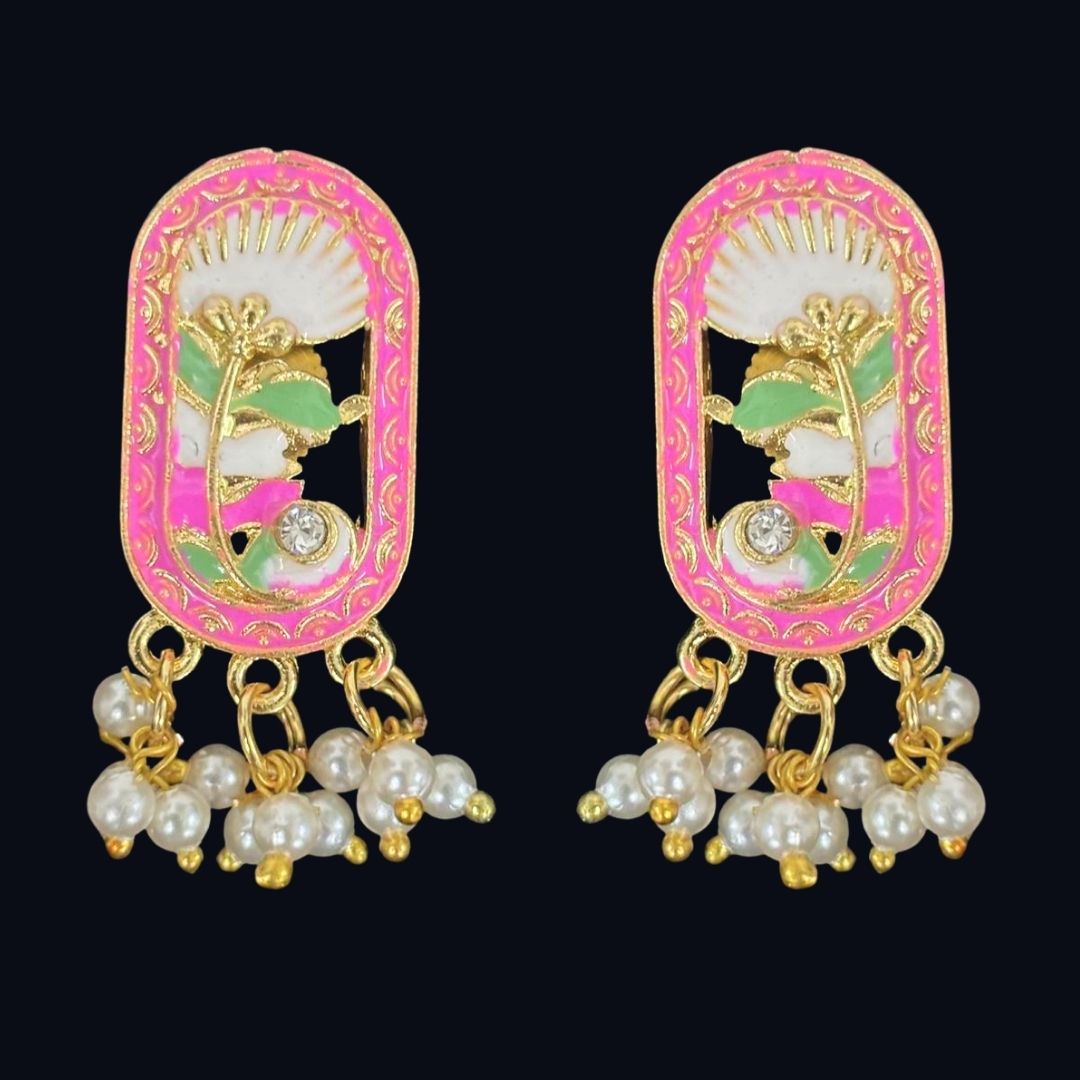 Gold-Plated Red Pearl Stud Earrings