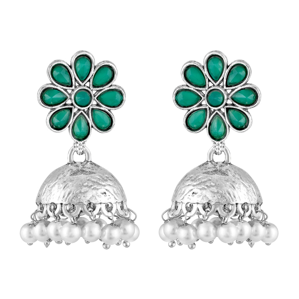 Oxidized Green Stone Earrings