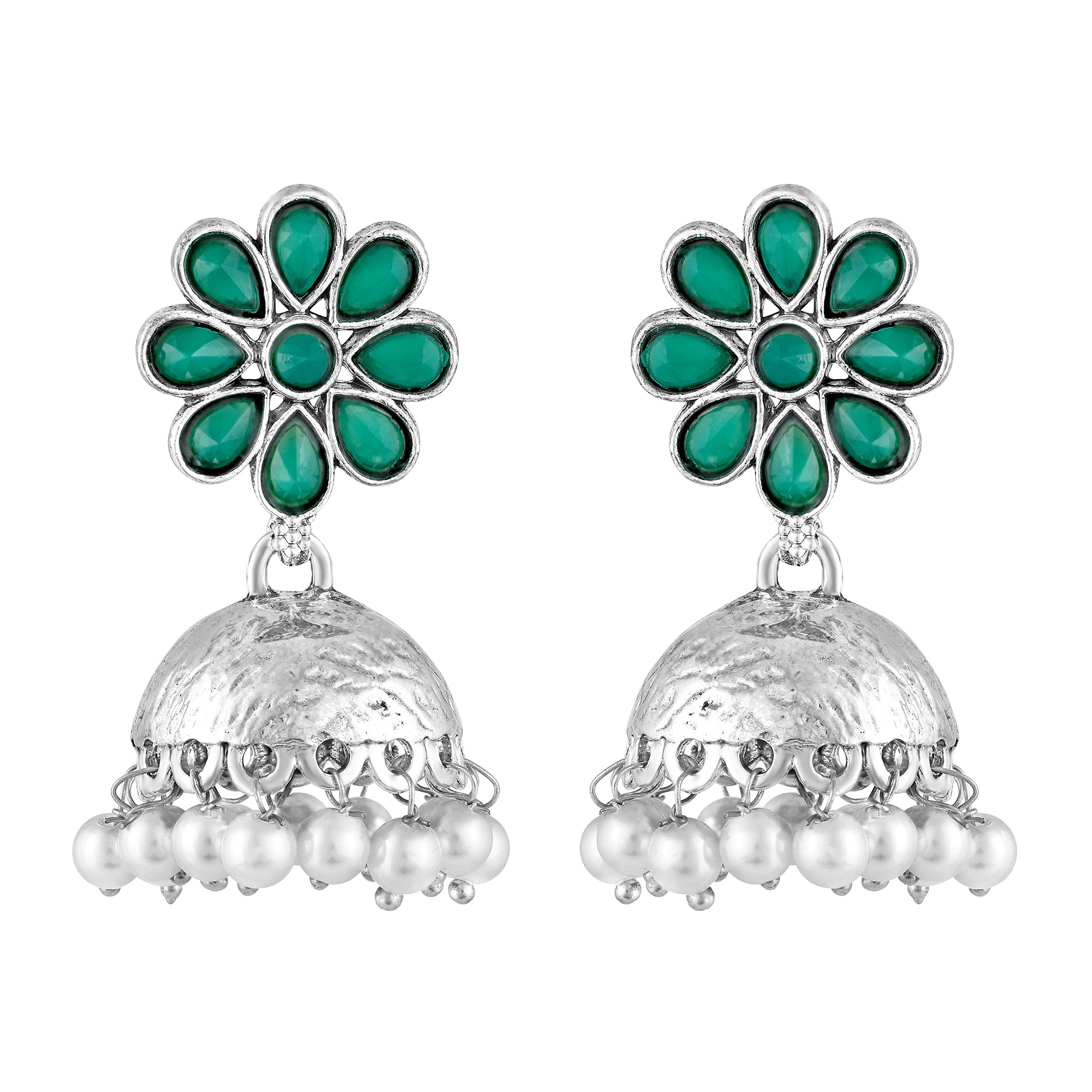 Oxidized Green Stone Earrings