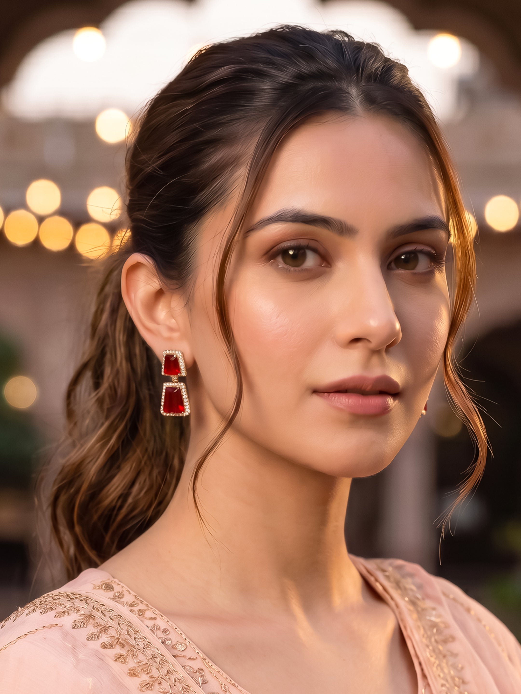 Gold Plated Red Ruby Earrings