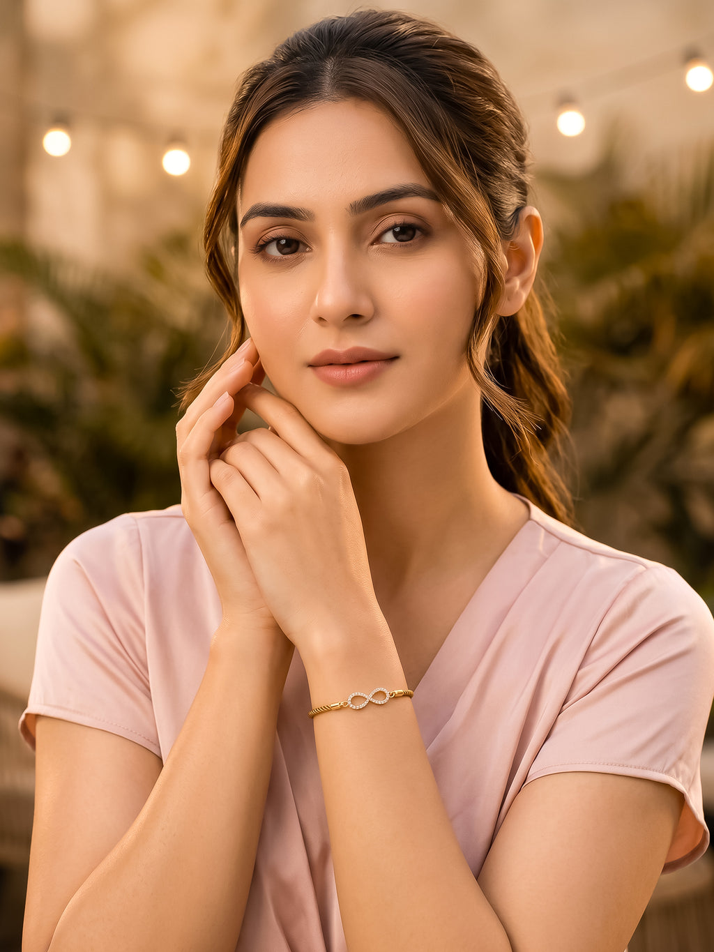 Bdiva 18k Gold-Plated Adjustable Infinity Bracelet with Cubic Zirconia