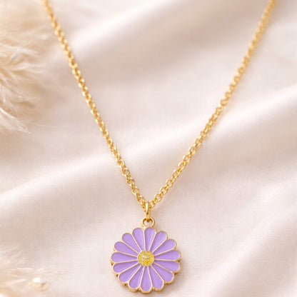 Gold Plated Purple Flower Pendant Necklace