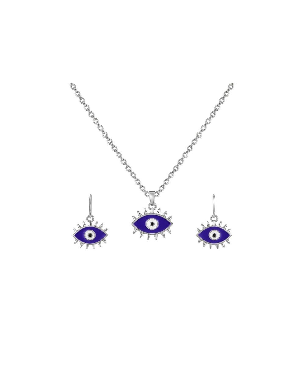 Rhodium-Plated Evil Eye Pendant Set