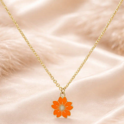 Gold Plated Orange Flower Pendant Necklace