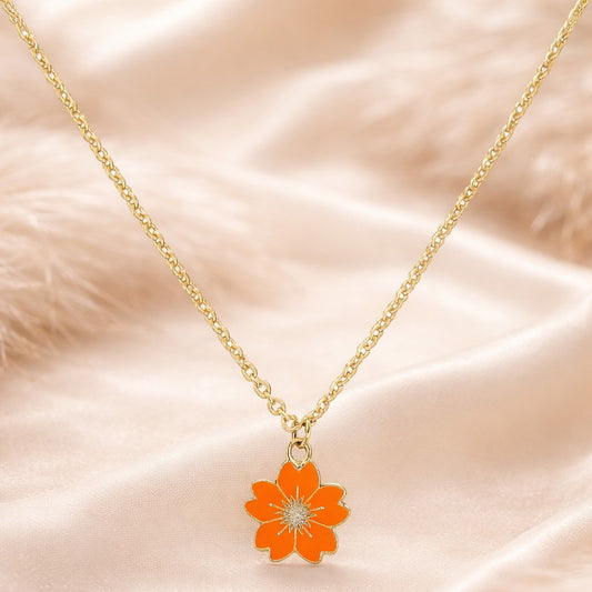 Gold Plated Orange Flower Pendant Necklace