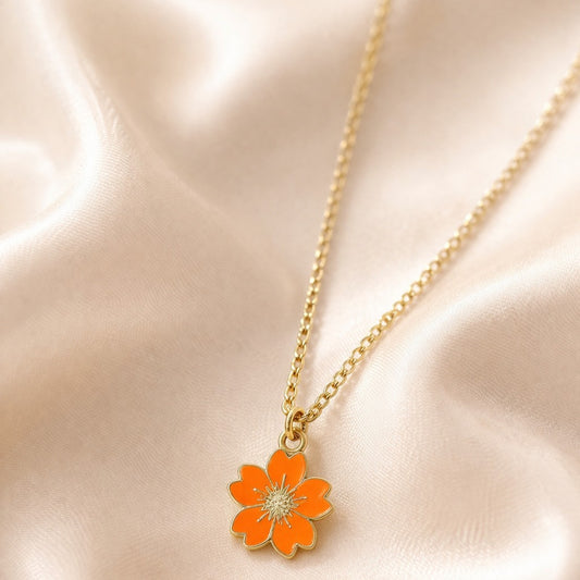 Gold Plated Orange Flower Pendant Necklace
