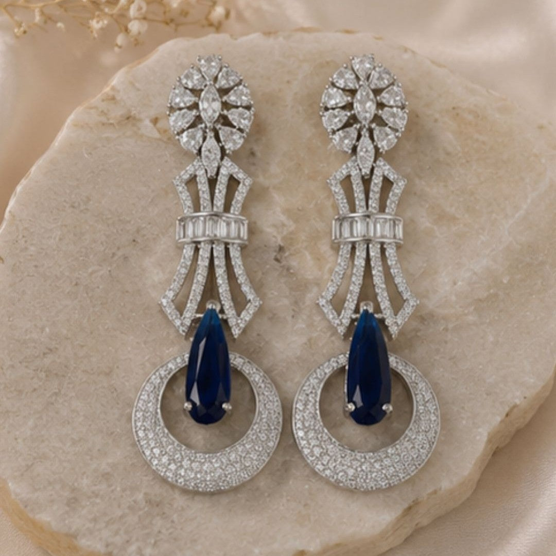 Rhodium Plated Cubic Zirconia Drop Earrings